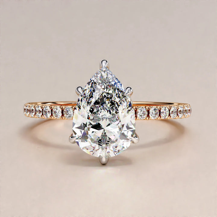 Pear Cut Hidden Halo Lab Grown Engagement Ring