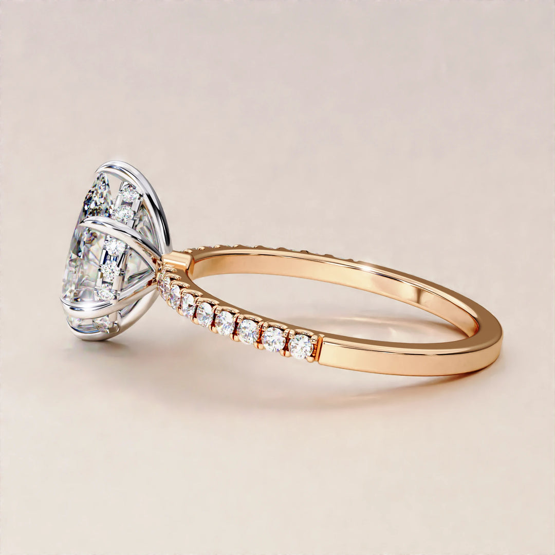 Pear Cut Hidden Halo Lab Grown Engagement Ring