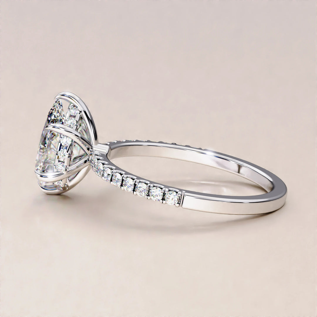 Pear Cut Hidden Halo Lab Grown Engagement Ring