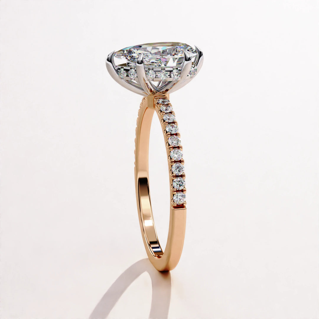 Pear Cut Hidden Halo Lab Grown Engagement Ring