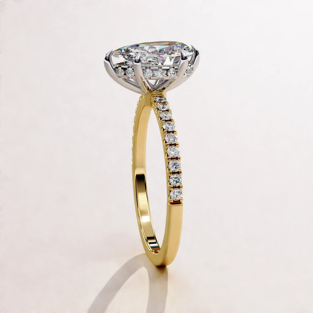 Pear Cut Hidden Halo Lab Grown Engagement Ring