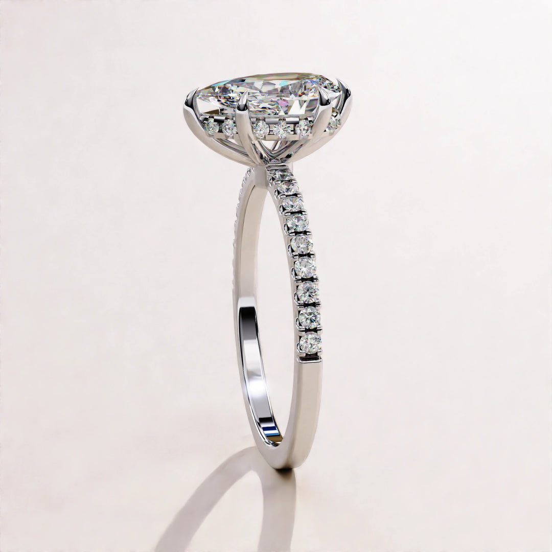 Pear Cut Hidden Halo Lab Grown Engagement Ring