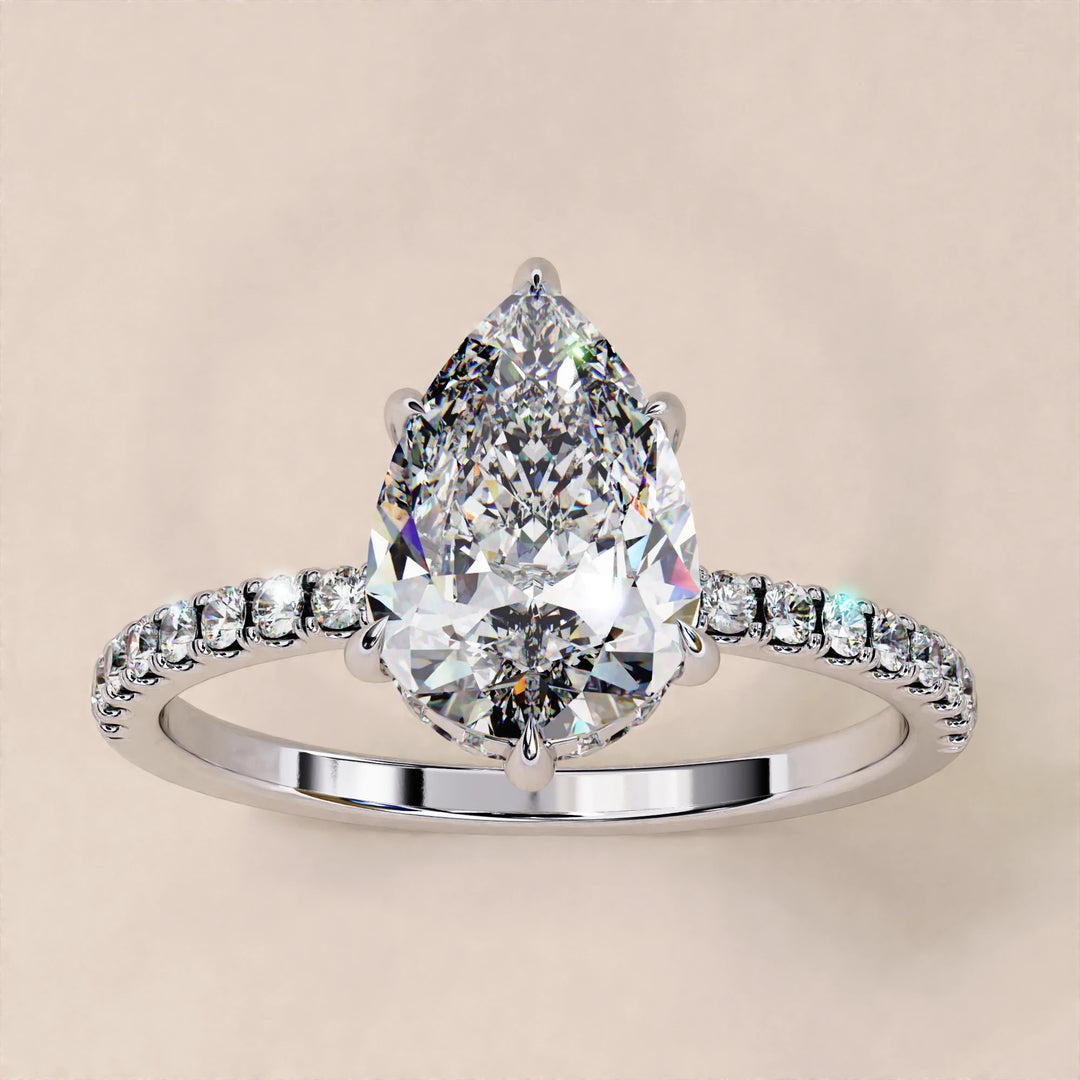 Pear Cut Hidden Halo Lab Grown Engagement Ring