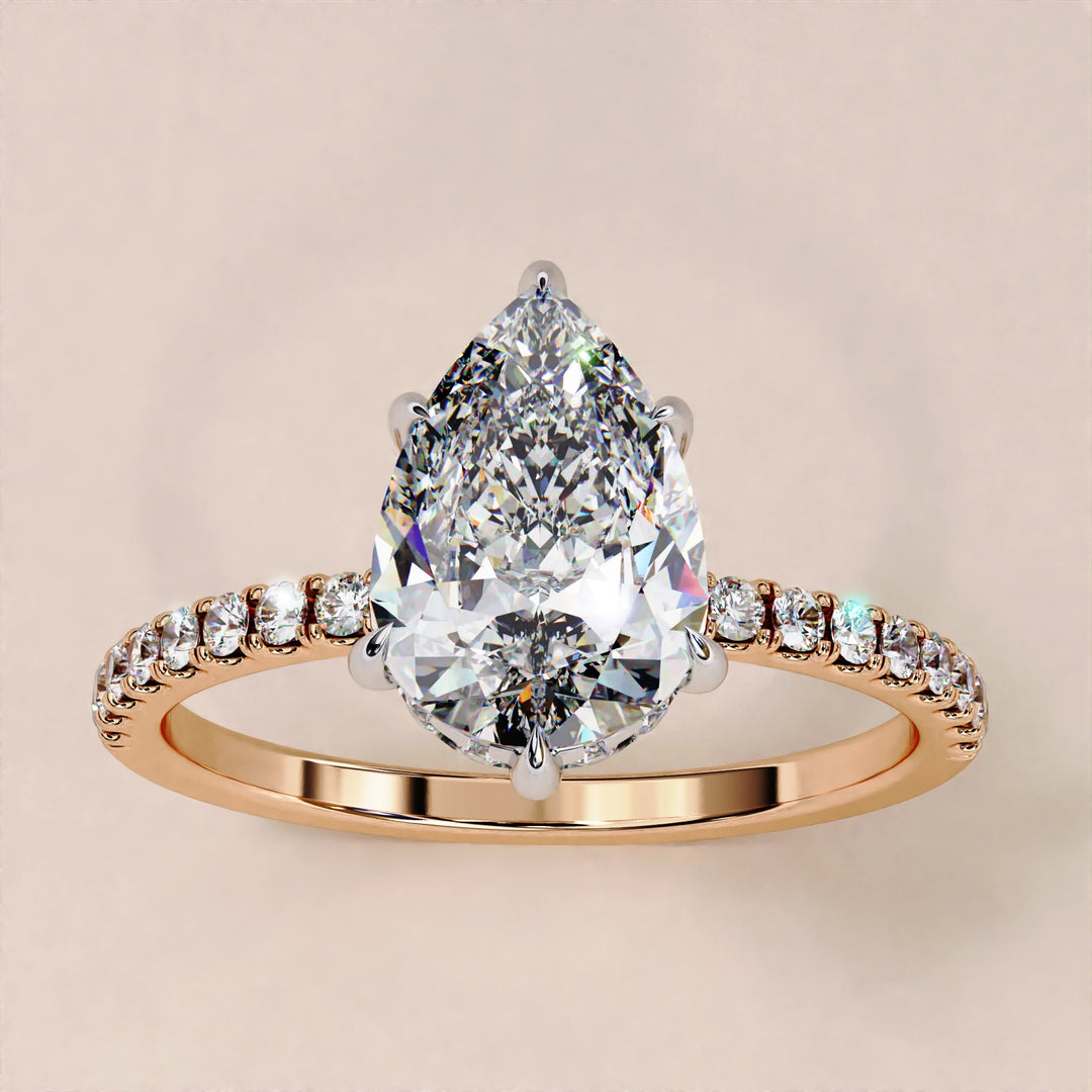 Pear Cut Hidden Halo Lab Grown Engagement Ring