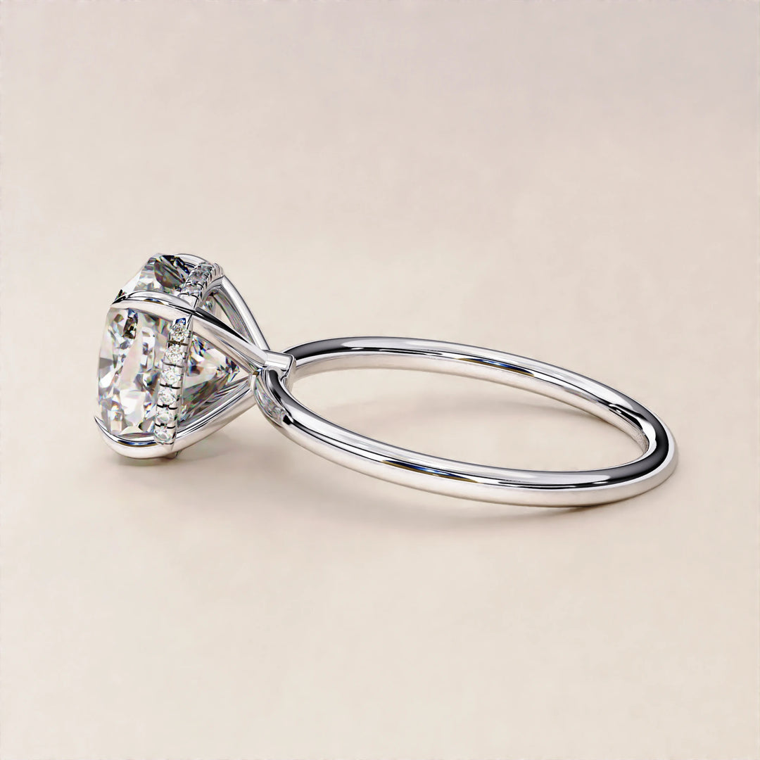 Hidden Halo Lab Grown Diamond Ring, Cushion Cut Bridal Ring