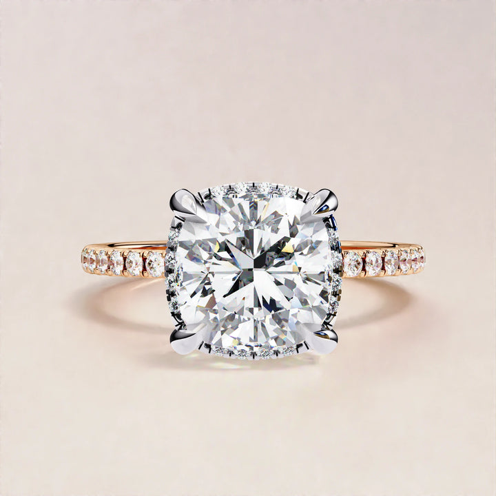 Timeless Brilliance: Cushion Cut Diamond Halo Ring with Pave Accents