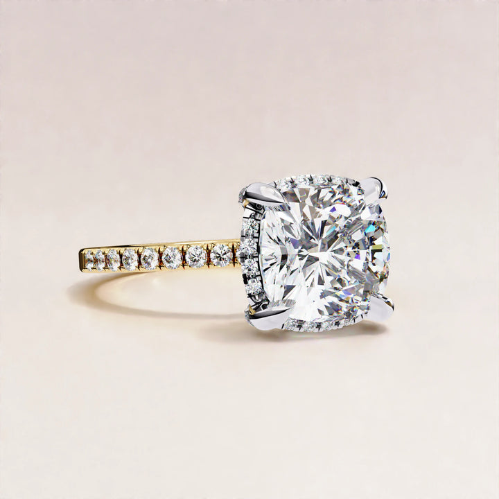 Timeless Brilliance: Cushion Cut Diamond Halo Ring with Pave Accents