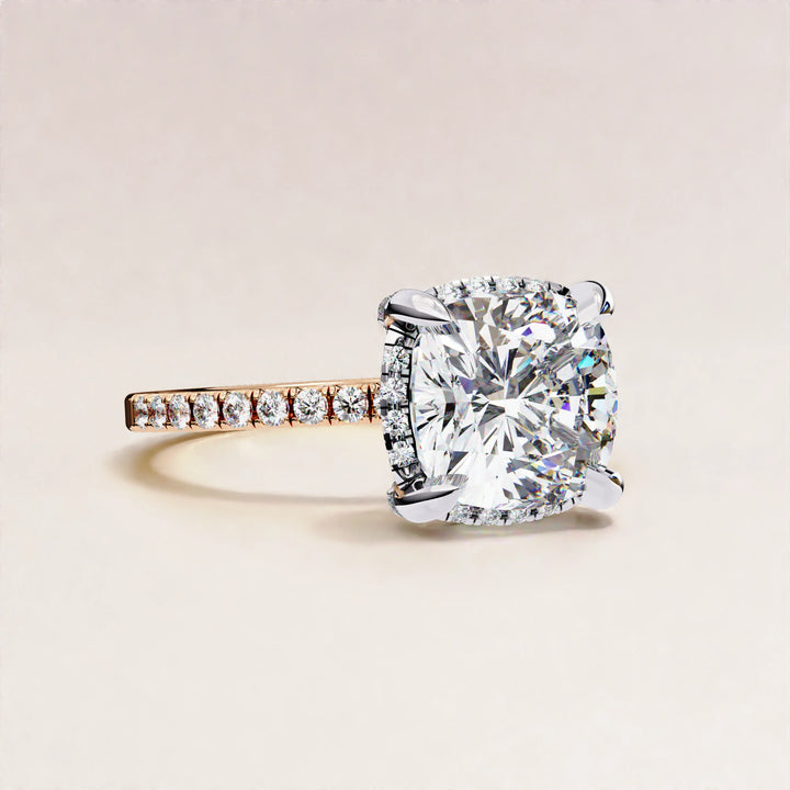 Timeless Brilliance: Cushion Cut Diamond Halo Ring with Pave Accents