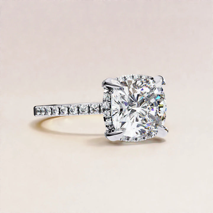 Timeless Brilliance: Cushion Cut Diamond Halo Ring with Pave Accents