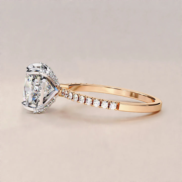 Timeless Brilliance: Cushion Cut Diamond Halo Ring with Pave Accents