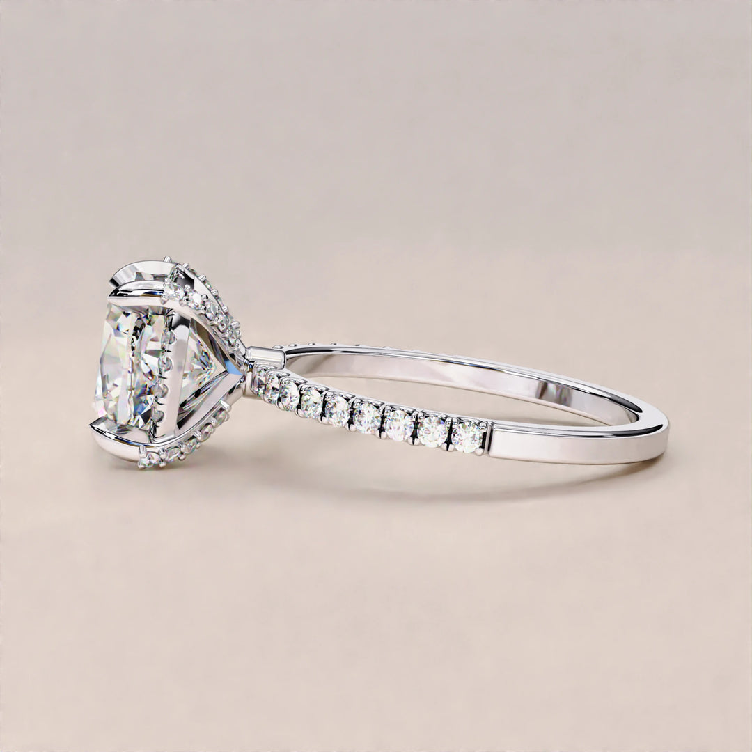 Timeless Brilliance: Cushion Cut Diamond Halo Ring with Pave Accents