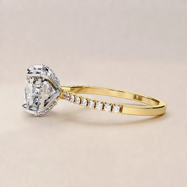 Timeless Brilliance: Cushion Cut Diamond Halo Ring with Pave Accents