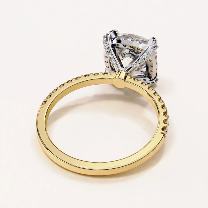 Timeless Brilliance: Cushion Cut Diamond Halo Ring with Pave Accents