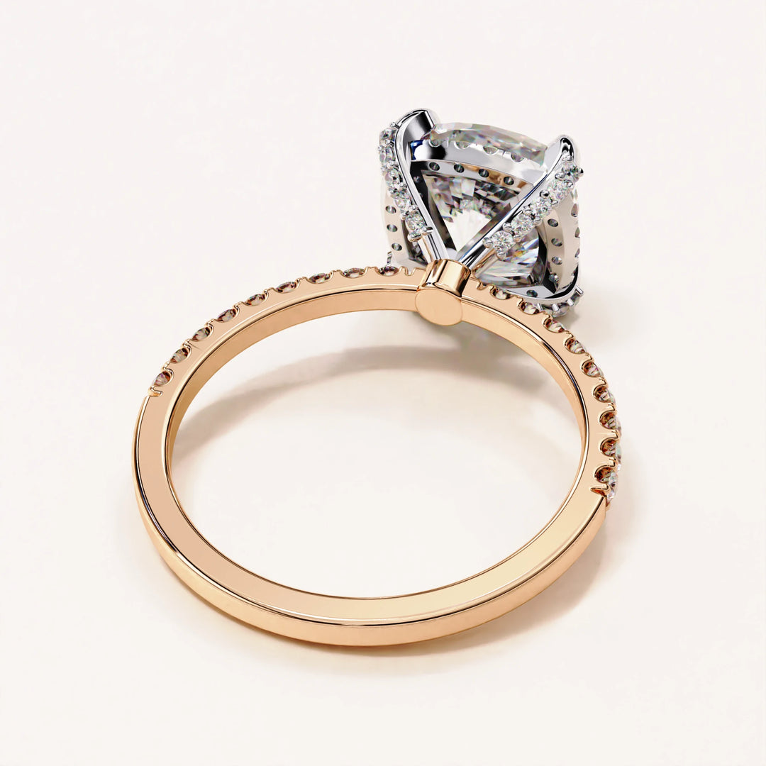 Timeless Brilliance: Cushion Cut Diamond Halo Ring with Pave Accents