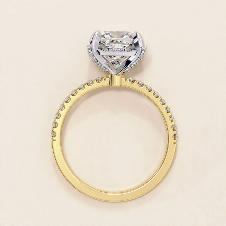 Timeless Brilliance: Cushion Cut Diamond Halo Ring with Pave Accents