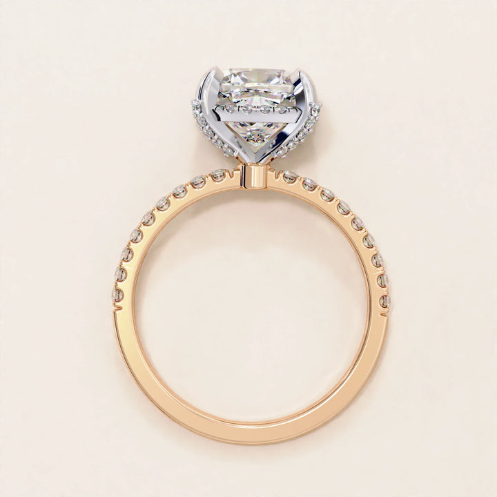 Timeless Brilliance: Cushion Cut Diamond Halo Ring with Pave Accents