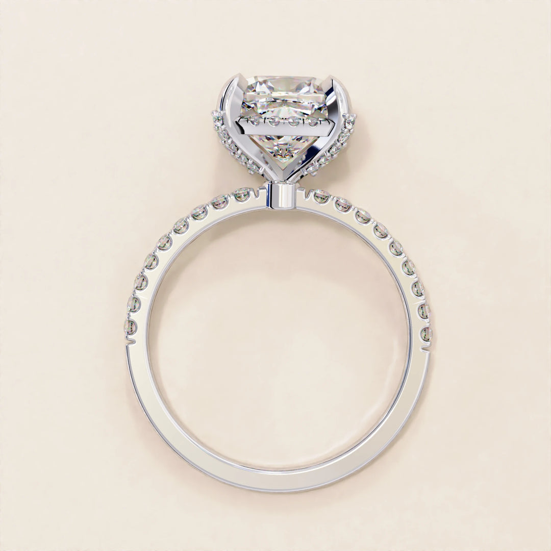 Timeless Brilliance: Cushion Cut Diamond Halo Ring with Pave Accents