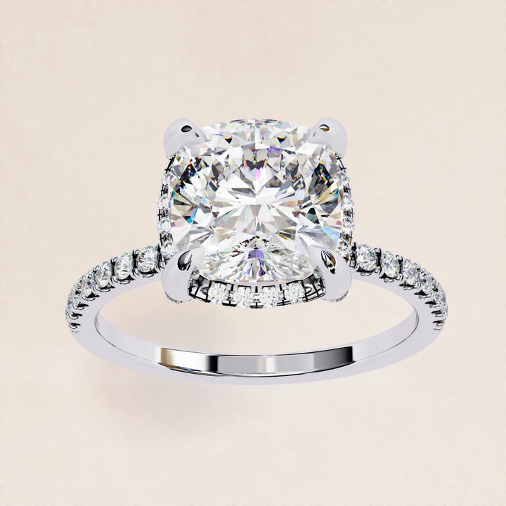 Timeless Brilliance: Cushion Cut Diamond Halo Ring with Pave Accents