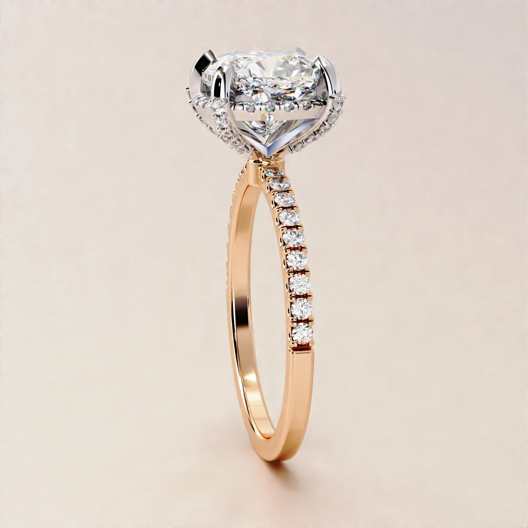 Timeless Brilliance: Cushion Cut Diamond Halo Ring with Pave Accents