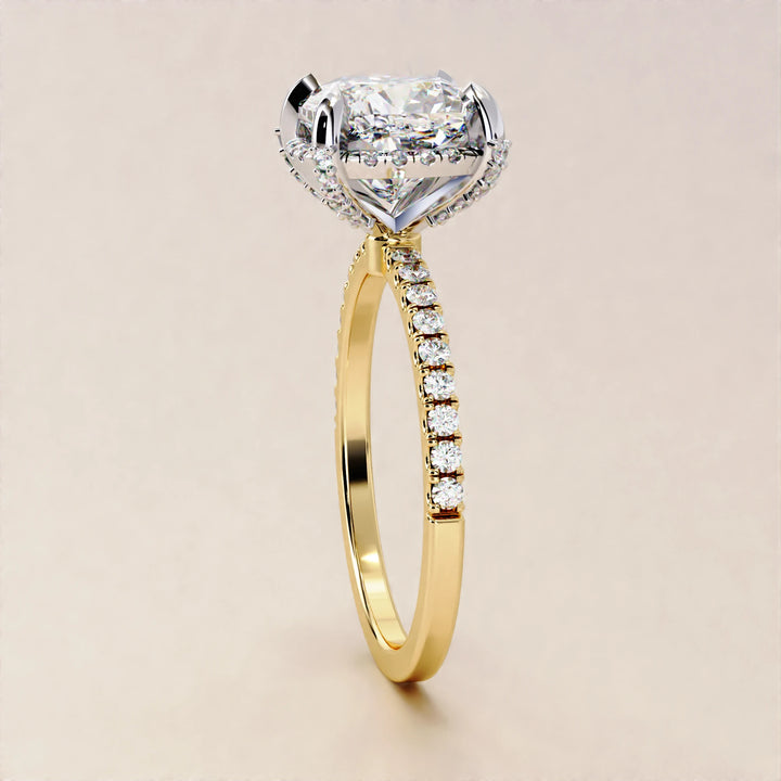 Timeless Brilliance: Cushion Cut Diamond Halo Ring with Pave Accents