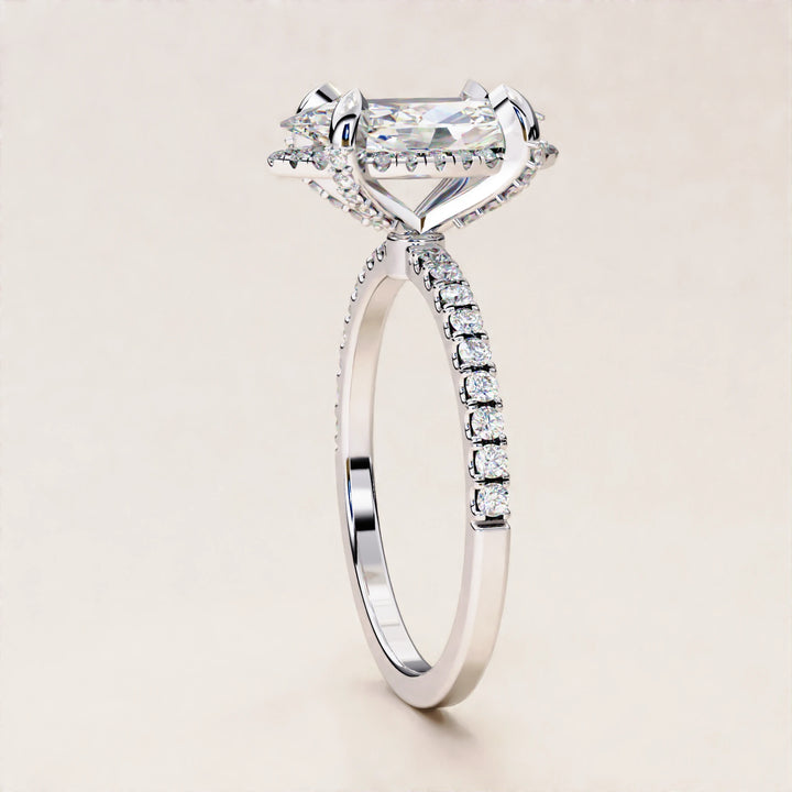 Marquise Cut Lab Grown Diamond Ring, Unique Hidden Halo and Halo Designer Engagement Ring