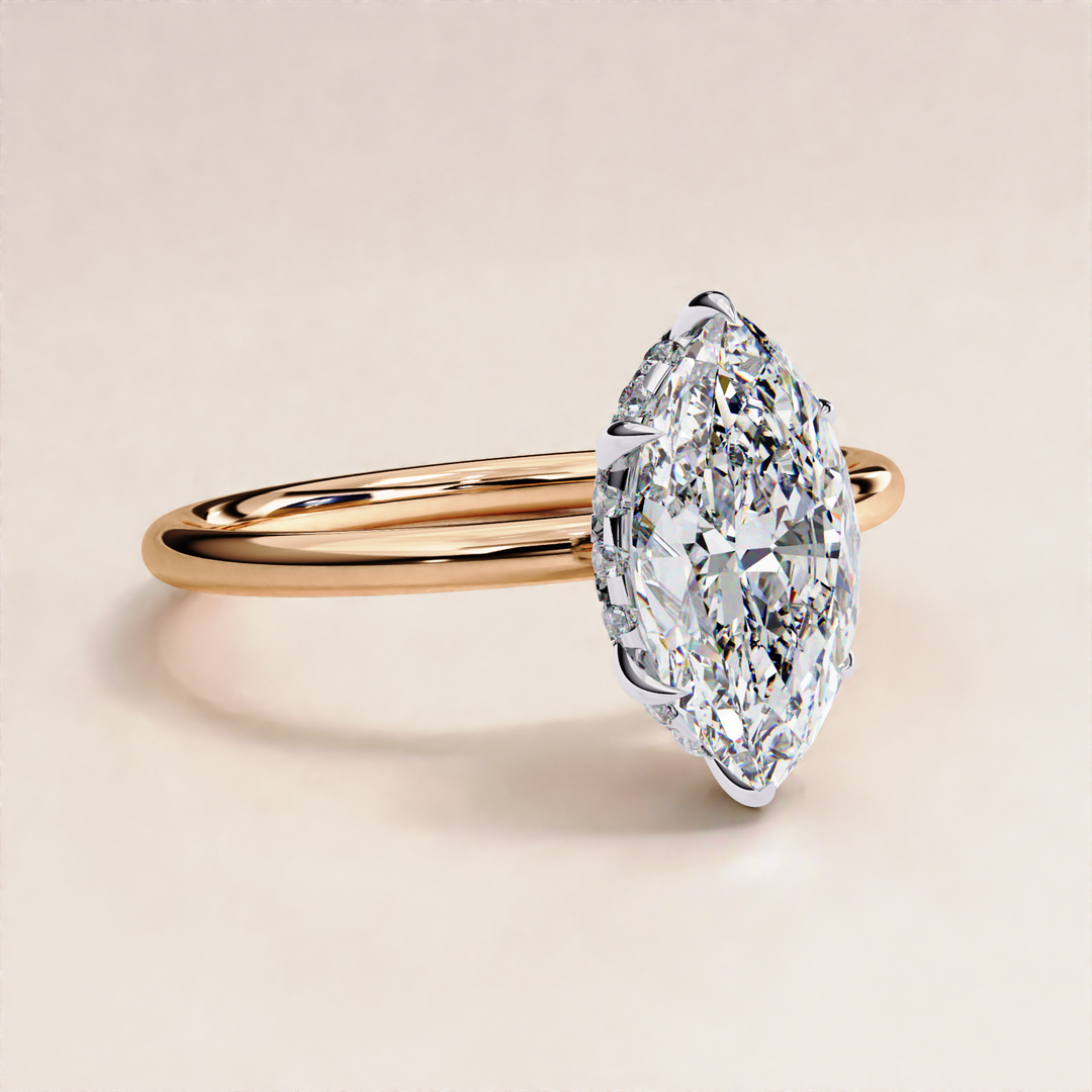 18k Solid Gold Marquise Cut Lab Grown Diamond Wedding Ring