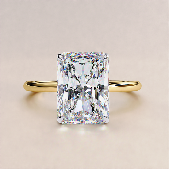 radiant cut engagement ring idea | hidden halo engagement ring for lasting shine | luxurious hidden halo diamond jewelry