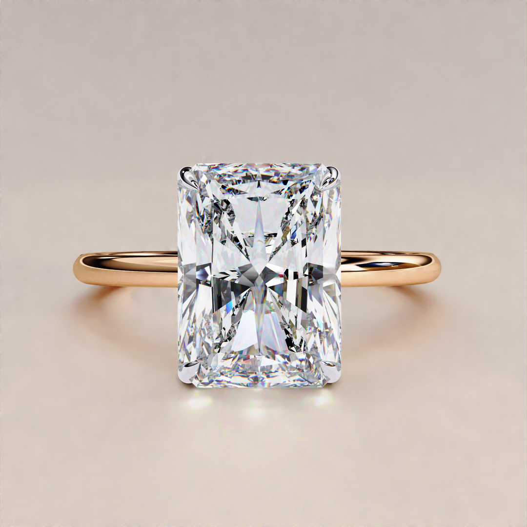 hidden halo radiant cut diamond ring | radiant cut lab grown diamond ring | lab grown diamond ring for her 