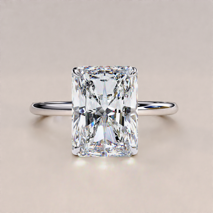 radiant cut diamond ring for weddings | stunning lab grown diamond engagement ring 