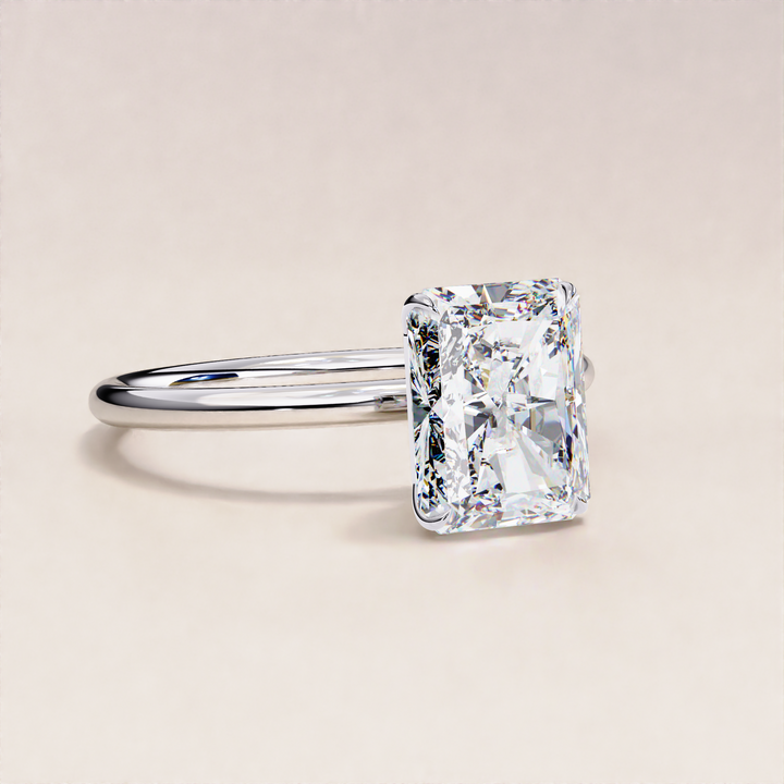 hidden halo jewelry for her | luxurious radiant cut diamond jewelry | affordable lab grown diamond ring