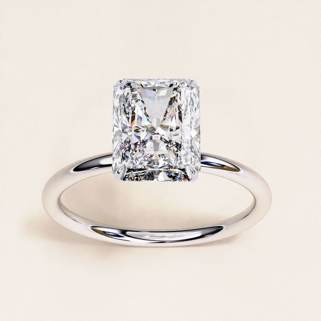  radiant cut ring with timeless design | diamond promise ring with hidden halo | radiant cut moissanite engagement ring