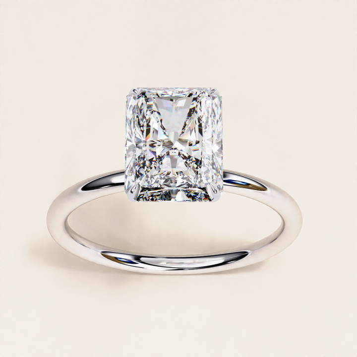  radiant cut ring with timeless design | diamond promise ring with hidden halo | radiant cut moissanite engagement ring