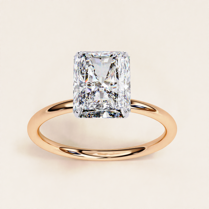 stunning hidden halo engagement ring | hidden halo diamond jewelry | radiant cut diamond ring for engagement