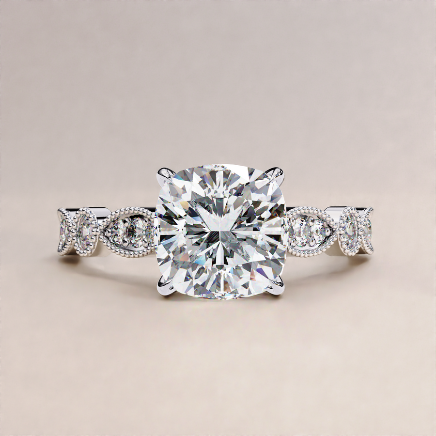 cushion lab diamond ring | vintage engagement ring | lab grown cushion cut
