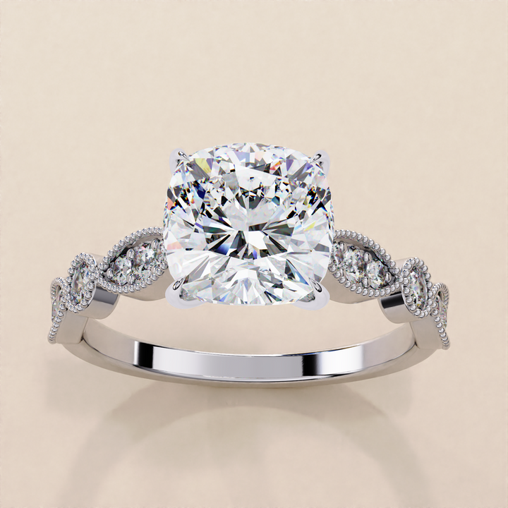 cushion cut lab grown | unique vintage ring | romantic lab diamond
