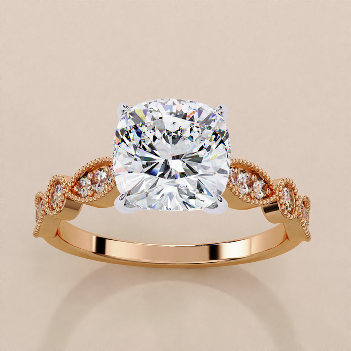 lab grown brilliance | hidden halo style | antique style lab ring
