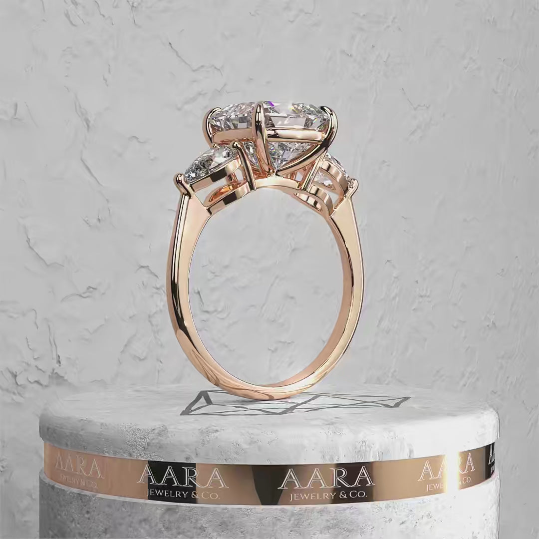 Square Radiant Cut Lab Grown Diamond Ring Three Diamond Ring