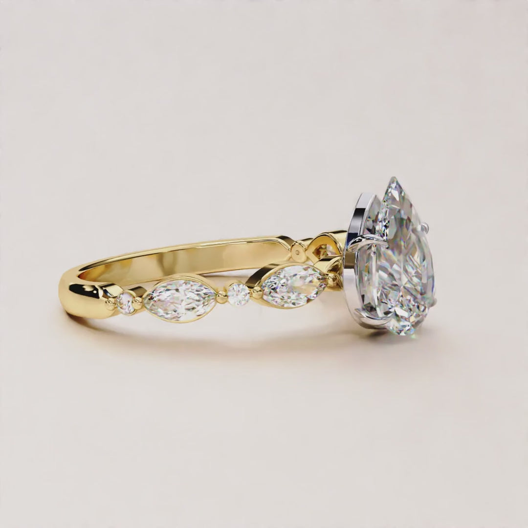 Pear Diamond Vintage Ring Real Lab Grown Diamond Ring IGI Certified Diamond Ring Unique Engagement Ring Marquise Shape Band Ring Pear Ring