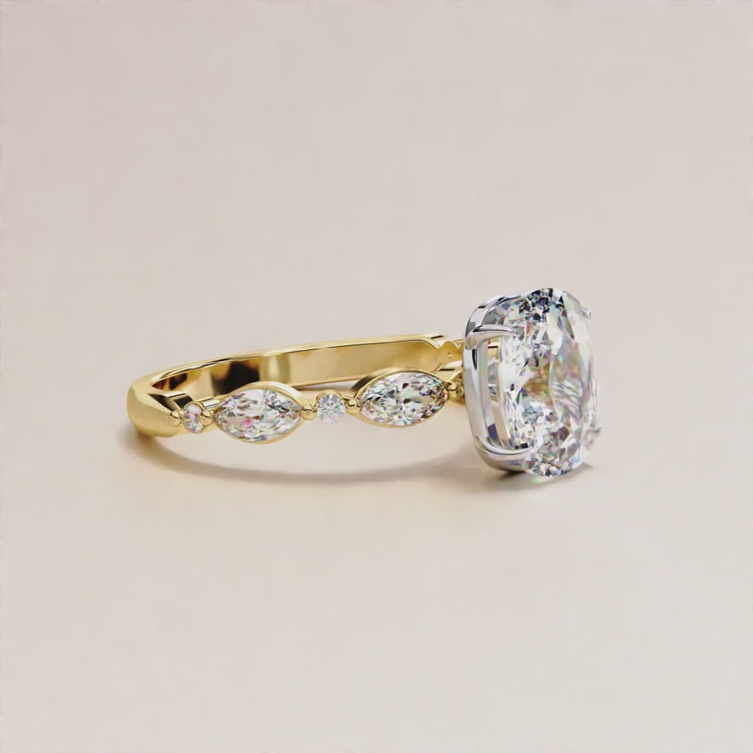 Real Lab Grown Diamond Ring Cushion Diamond Engagement Ring Genuine Cushion Lab Diamond Trilogy Ring, Marriage Unique Three Diamond Ring