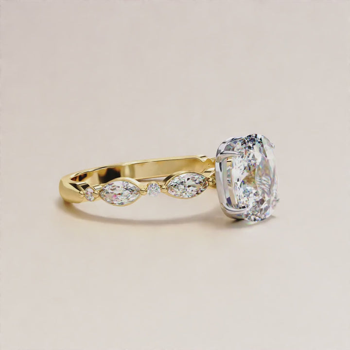 Real Lab Grown Diamond Ring Cushion Diamond Engagement Ring Genuine Cushion Lab Diamond Trilogy Ring, Marriage Unique Three Diamond Ring