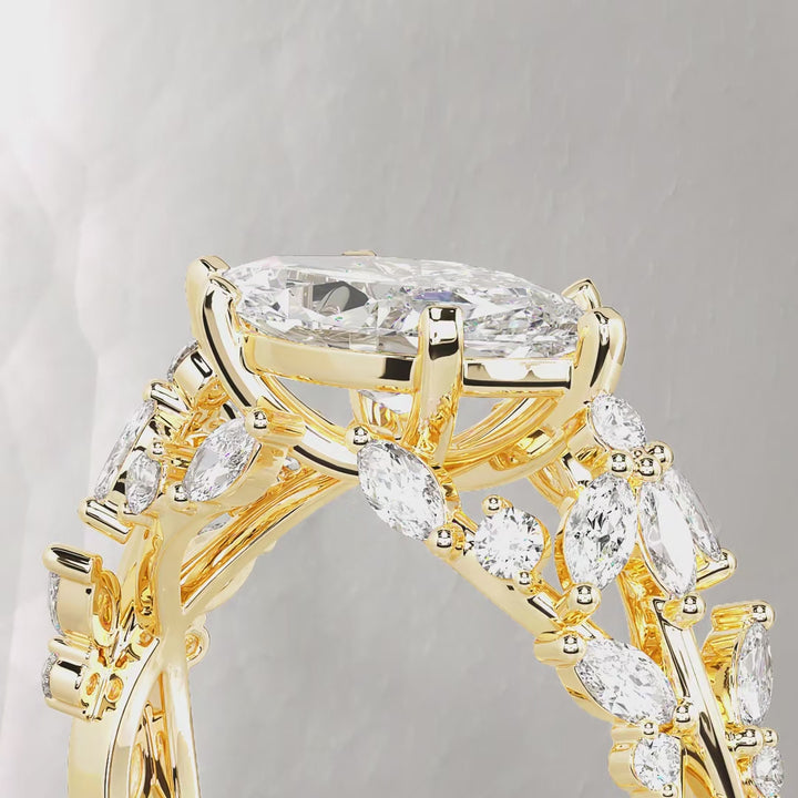 Marquise Cut Lab Grown Diamond Ring East West Setting With Floral Band