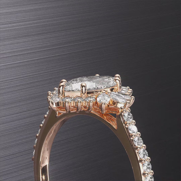Vintage Style Marquise Cut Diamond Engagement Ring, 14K Gold Unique Wedding Ring